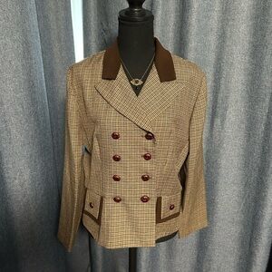 Vintage Perceptions Brown Plaid Jacket Blazer, Size 14
